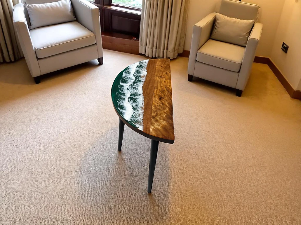 Half Moon Epoxy Table with Ocean Design – Made to Order 